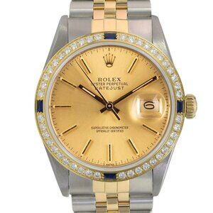 ROLEX DATEJUST CHAMPAGNE INDEX DIAL DIAMOND-SAPPHIRE JUBILEE TWOTONE WATCH 16233